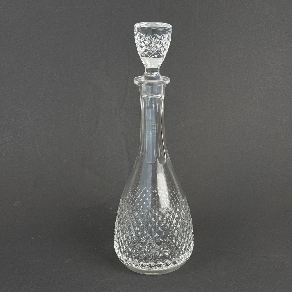Vintage Pressed Glass Decanter with Stopper Diamond Pattern Star Base 13.5"